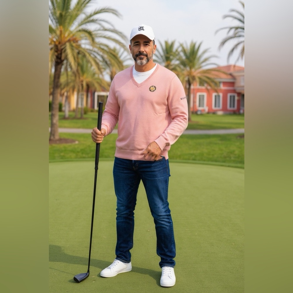 Ralph Lauren Golf Pink PGA of America V-Neck Sweater Titleist Cotton & Cashmere